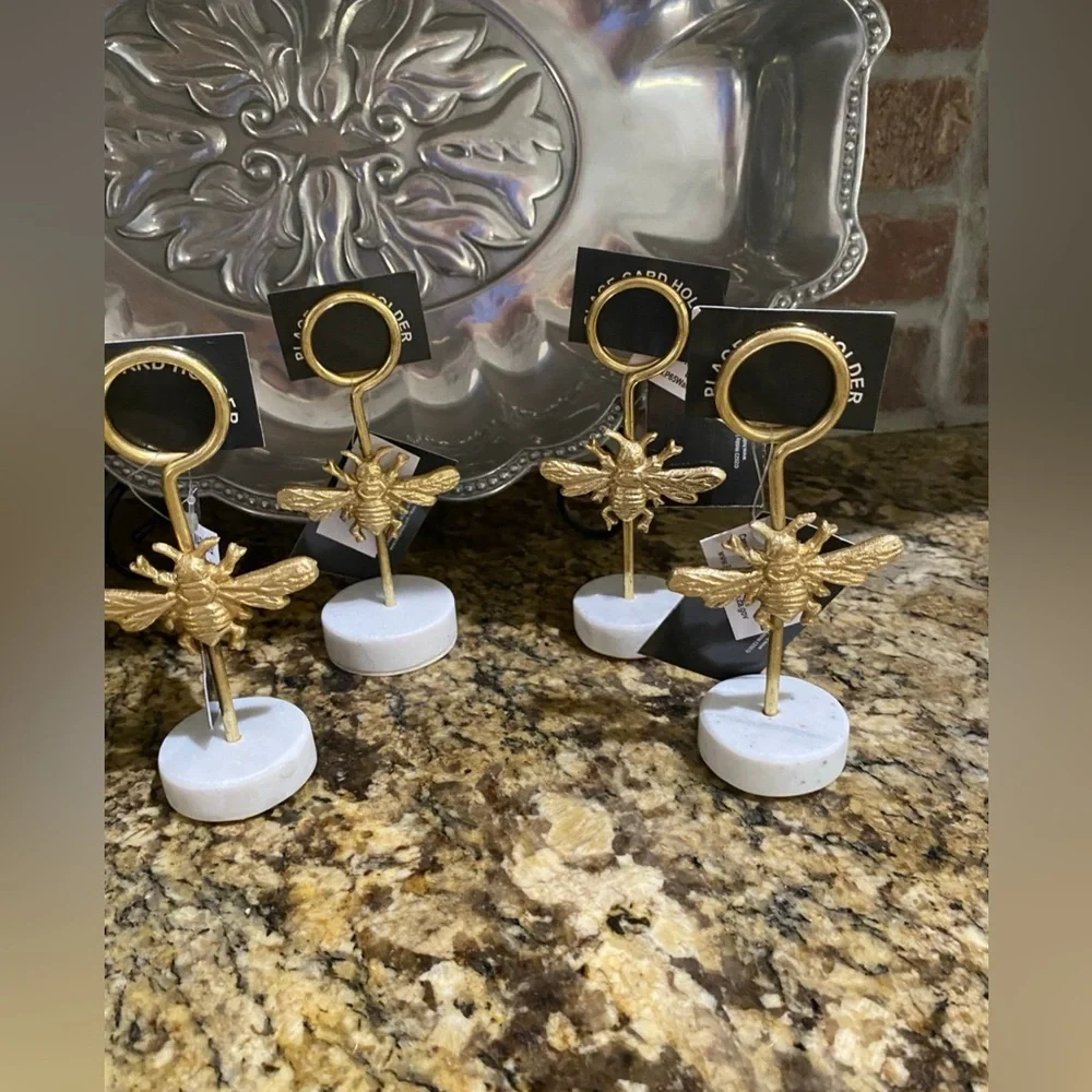 Gold Bee Marble Base Place Card Holders set of 4 - Brand new  LAST SET LEFT!